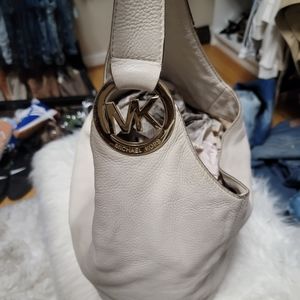 Michael Kors soft pebble leather Fulton cream/gold hobo bag